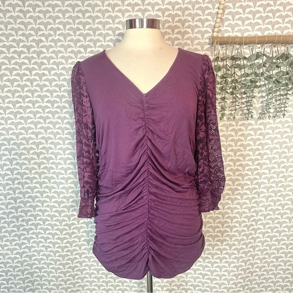 Torrid Lace Sleeve Tunic V-Neck Ruched Front Long Top Plus Size 1 1X 14 16 NWT - Picture 10 of 16
